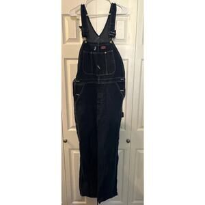 Dickies Mens 34x32 Blue Denim Bib Overalls Carpenter Bootcut Dark Wash Work ￼